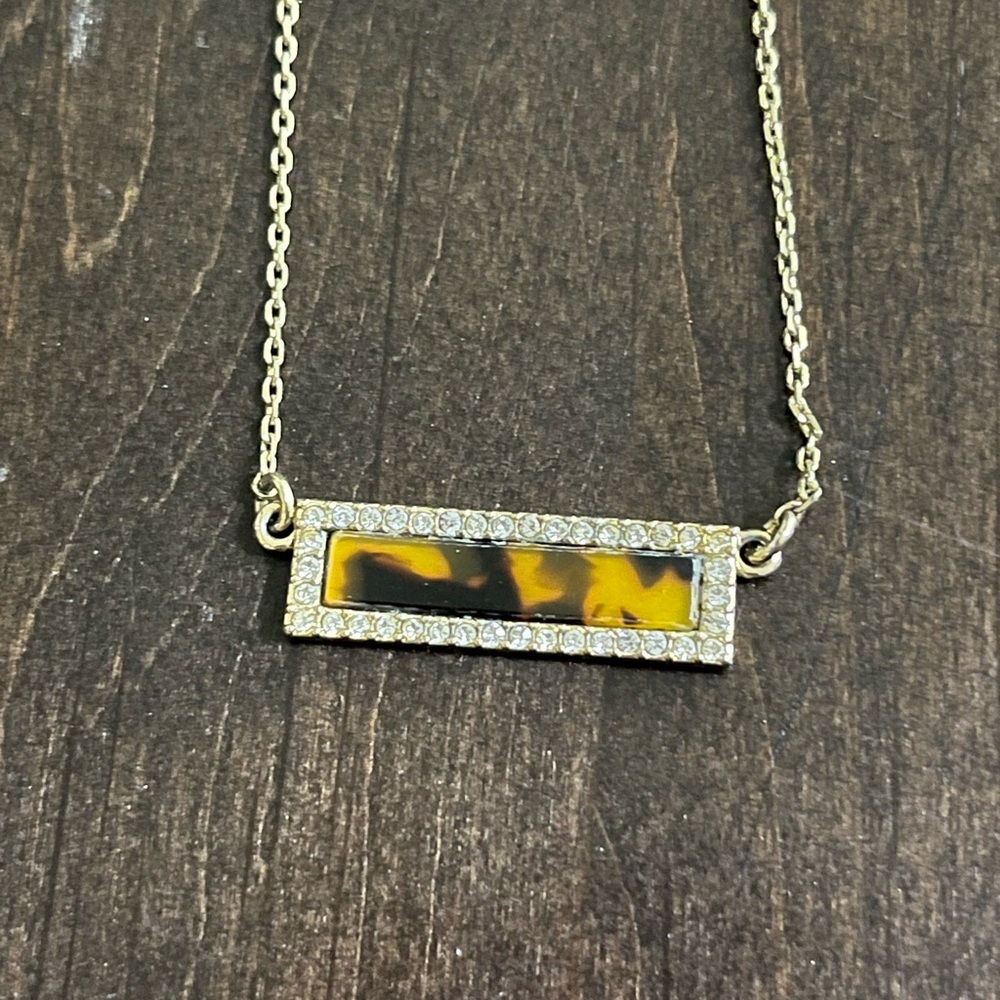 White House Black Market Tigers Eye and Rhinestone Pendant Necklace